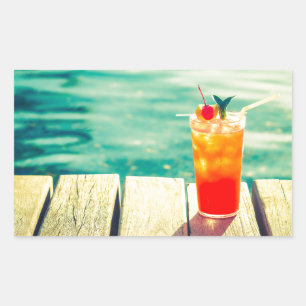 Retro-Cocktail-Sonnenuntergang-Poolbar Rechteckiger Aufkleber