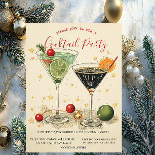 Retro-Cocktails Sterne Grüne Weihnachten  Einladung