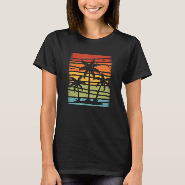 Retro Coconut Palm Trees Beach Sommer Vacay Tropic T-Shirt (Vorderseite)
