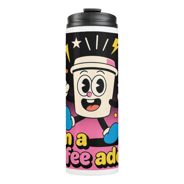 Retro Coffee Addict Thermal Tumbler - Funny Cartoo Thermosbecher (Vorderseite)