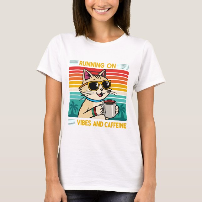 Retro Coffee Cat Vibes - Coffeine Lover Women's T-Shirt (Vorderseite)