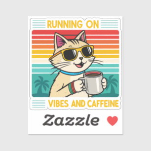 Retro Coffee Cat Vibes - Funny Caffeine Lover Aufkleber