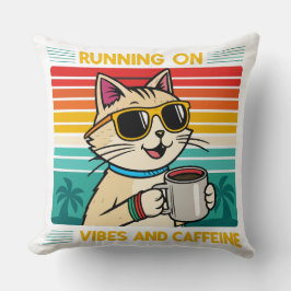 Retro Coffee Cat Vibes - Funny Caffeine Lover Kissen