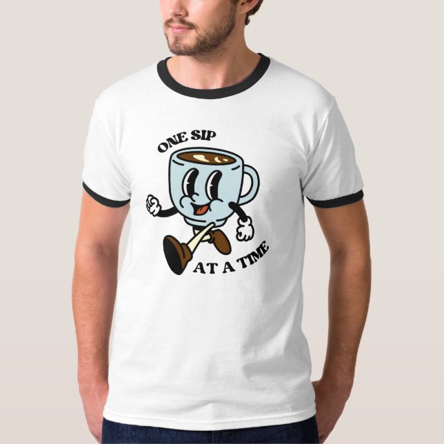 Retro Coffee Cup Slogan T - Shirt (Vorderseite)