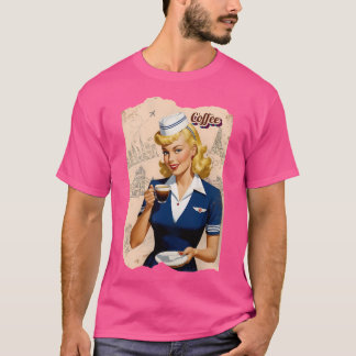 Retro Coffee Lady Vintag Blonde Air Hostess Kunst T-Shirt