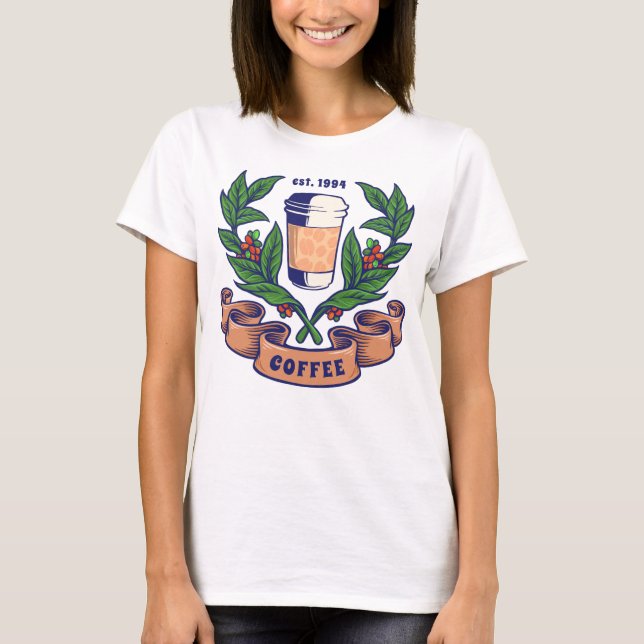 Retro Coffee Pflanze and Cup T-Shirt (Vorderseite)