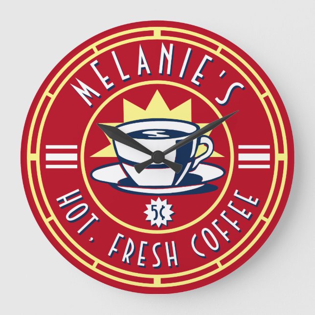 Retro Coffee Shop Café Diner Template Große Wanduhr (Vorderseite)