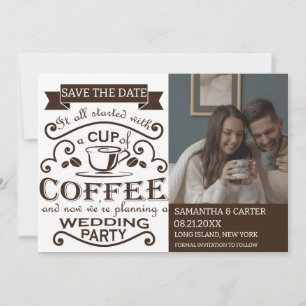 Retro Coffee themed weded Save the Date Design Einladung