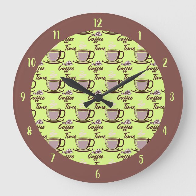 Retro Coffee Time Coffee Cup Tasse Küche Große Wanduhr (Vorderseite)