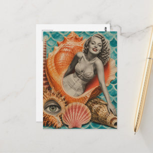 Retro-Collage Sie verkauft die Muscheln  Postkarte