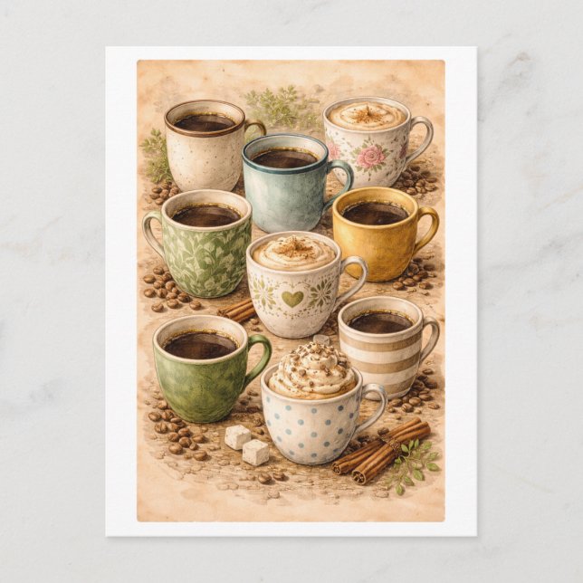 Retro-Collage von Kaffeetassen Postkarte (Vorderseite)