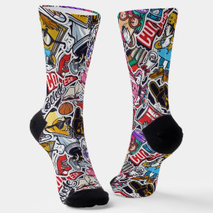 Retro-College-Aufkleber-Bomben-Muster-Socken Socken