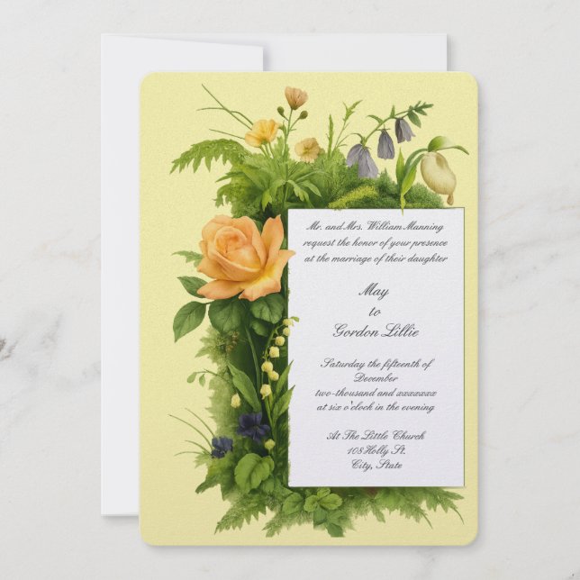 Retro Color Botanical Wildflowers Wedding Einladung (Vorderseite)
