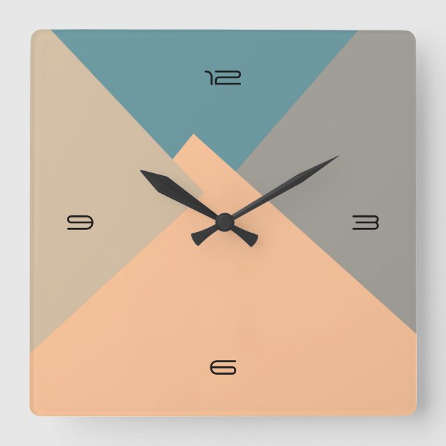 Retro Color Modernes geometrisches Muster Quadratische Wanduhr (Vorderseite)