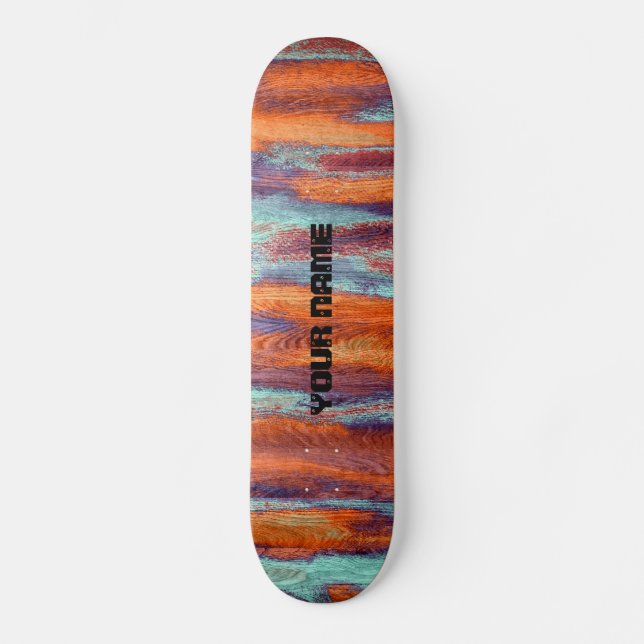 Retro Color Wood Grain Monogramm Skateboard (Vorderseite)