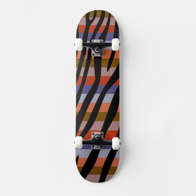 Retro Color Zebra Stripe Muster 6 Skateboard (Vorderseite)