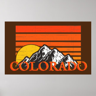 Retro Colorado Rocky Mountain Sunset Poster