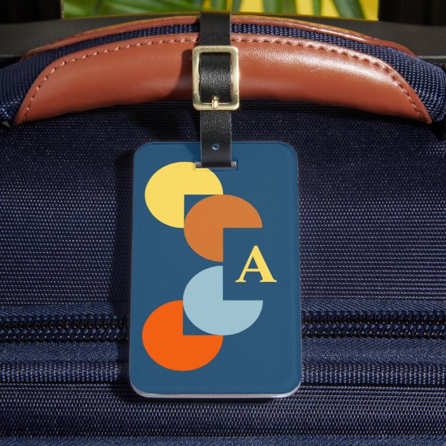 Retro Colorful 3 Quarter Circle Monogram Gepäckanhänger (Vorderseite Insitu 2)