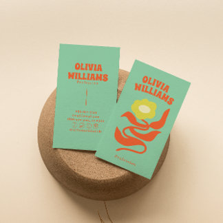 Retro Colorful bold Boho Groovy Floral Trendy Visitenkarte