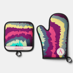 Retro Colorful Curvy Ofenhandschuh & Topflappen-Set