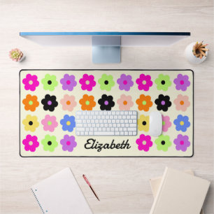 Retro Colorful Daisies Minimalistischer Blumenname Schreibtischunterlage