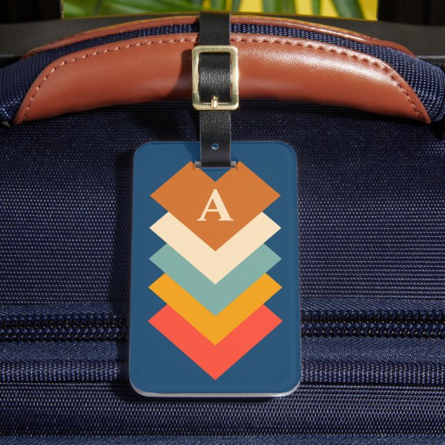 Retro Colorful Geometric Shape Monogram Gepäckanhänger (Vorderseite Insitu 2)