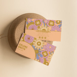 Retro Colorful Groovy Floral Boho Girly Trendy Visitenkarte