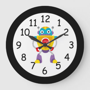 Retro Colorful Kids Robot Große Wanduhr