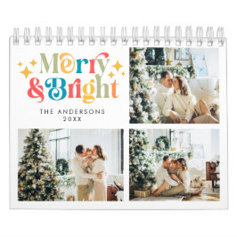 Retro Colorful Merry & Bright 3 Foto Weihnachten Kalender