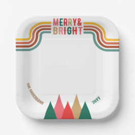 Retro Colorful Merry Bright Weihnachten Party Pappteller