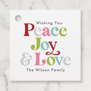 Retro Colorful Peace Joy & Liebe Weihnachtsfamilie Geschenkanhänger