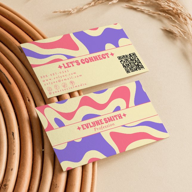 Retro Colorful QR Code Boho Groovy Monochrome  Visitenkarte (Von Creator hochgeladen)