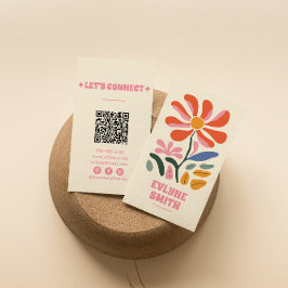 Retro Colorful QR Code Groovy Floral Bold Boho Visitenkarte