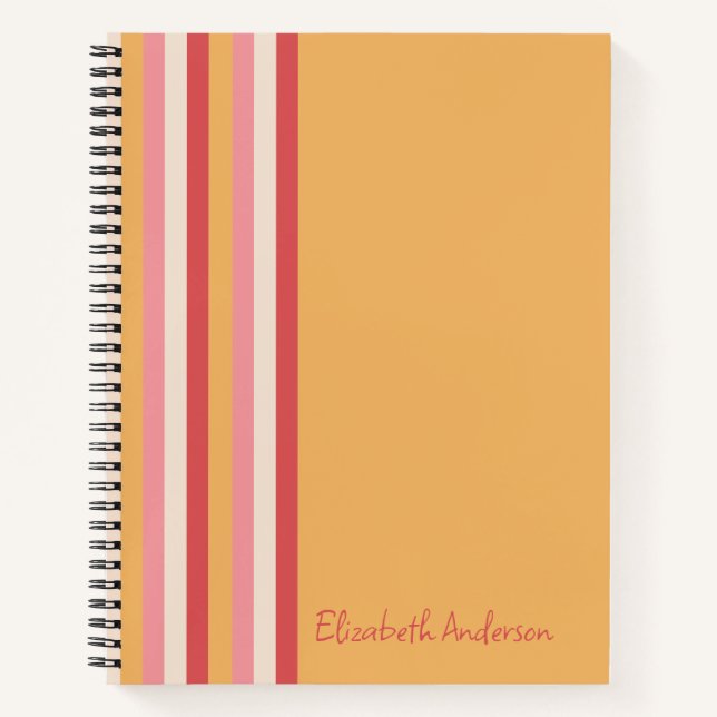 Retro Colors Orange Pink Gold Streifen Name Notizbuch (Vorderseite)