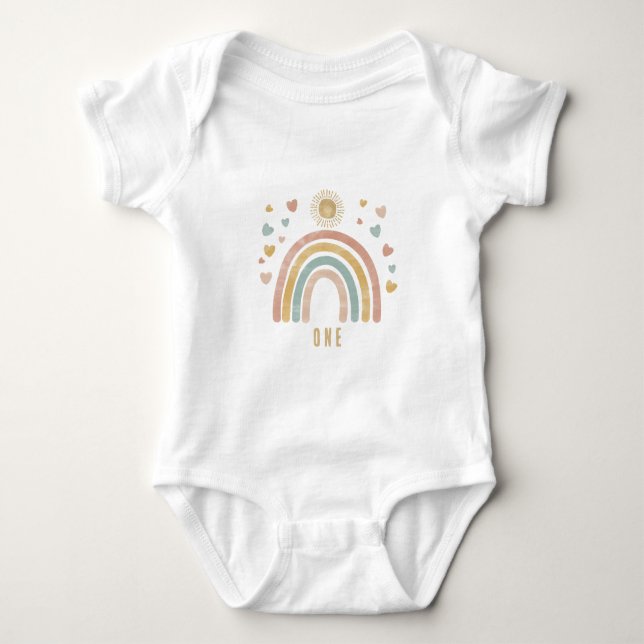 Retro Colors Rainbow and Sun Birthday Age Baby Strampler (Vorderseite)