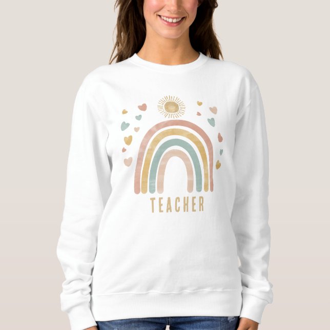 Retro Colors Rainbow and Sun Teacher Sweatshirt (Vorderseite)