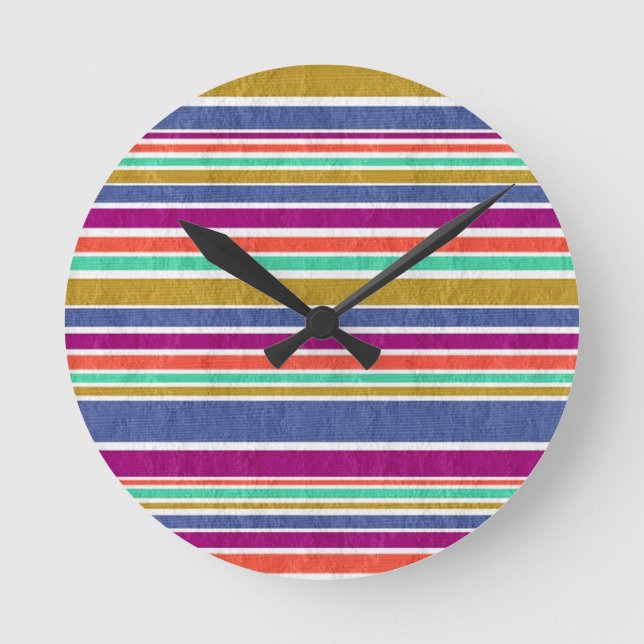Retro Colors Textured Look Stripes Runde Wanduhr (Vorderseite)