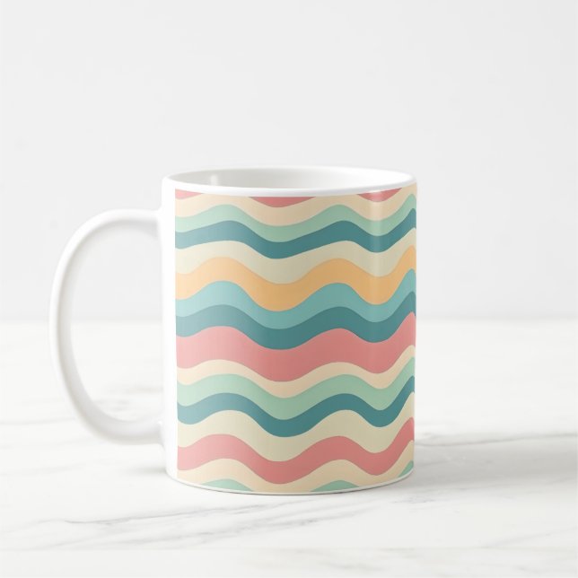 Retro Colors Wave Boho Style Abstrakte Muster Kaffeetasse (Links)