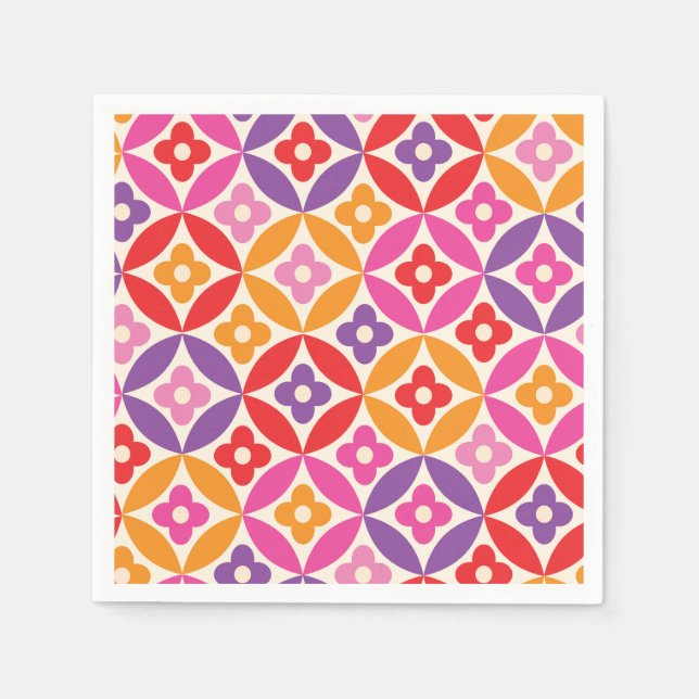 Retro Colorul-Blume auf Kreisläufen des Mitteljahr Serviette (Vorderseite)