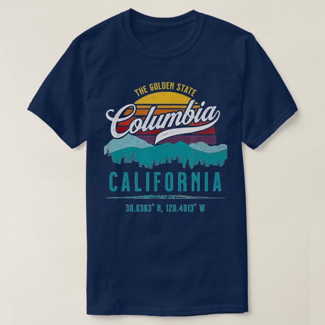 Retro Columbia California Mountains Sun Grunge Art T-Shirt (Design vorne)