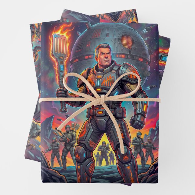 Retro-Comic-Astronaut-BBQ-Sommer-Cookout Geschenkpapier Set (Beispiel)