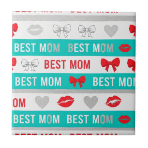 Retro-Comic-Beste-Mom-Herzen-Lippen-Schleife Fliese