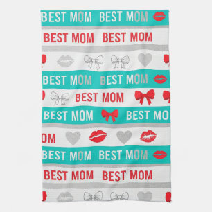 Retro-Comic-Beste-Mom-Herzen-Lippen-Schleife Geschirrtuch