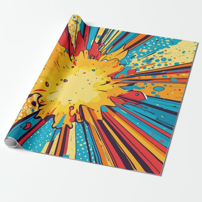 Retro-Comic-Book-Gelb-Explosion-Pop-Art Geschenkpapier (Ungerollt)