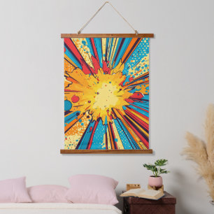 Retro-Comic-Book-Gelb-Explosion-Pop-Art Wandteppich Mit Holzrahmen