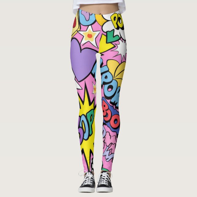 Retro-Comic-Book-Pop-Art-Collage Leggings (Vorderseite)