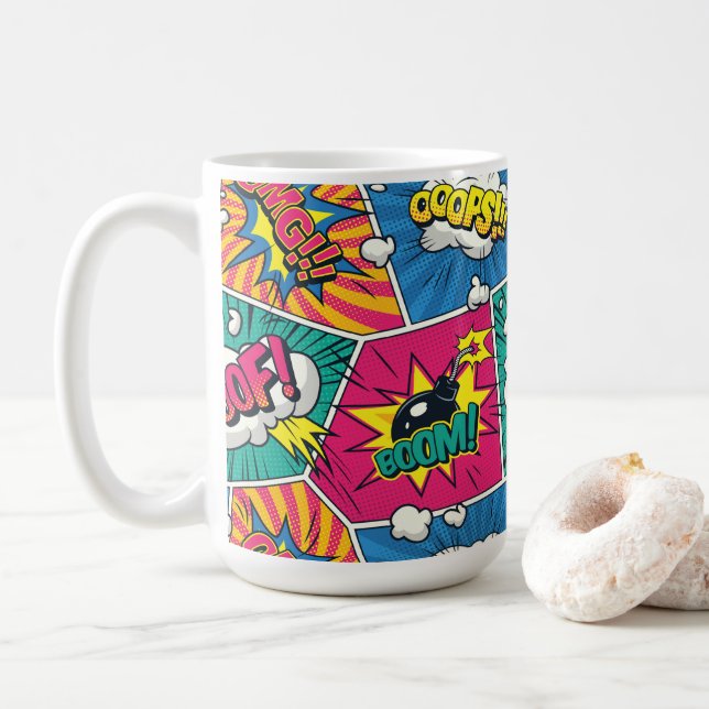 Retro Comic Book - Pop Art Kaffeetasse (Mit Donut)