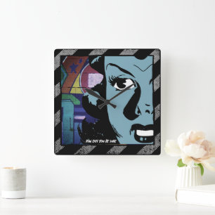 Retro-Comic-Book-Pop-Art-Quadratische-Wanduhr Quadratische Wanduhr