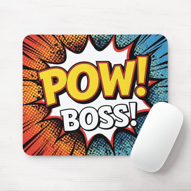 Retro Comic Book POW BOSS! Action Office Mousepad (Mit Mouse)