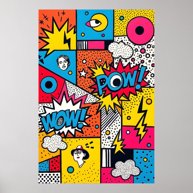 Retro Comic Book POW WOW - Moderner Abstrakter Pop Poster (Vorne)